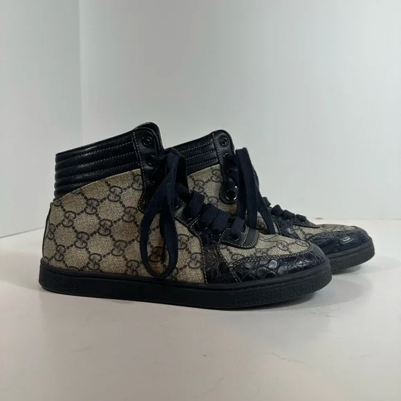 Gucci High Top Blue Croc Leather Monogram GG Canvas Sneakers Eu 36 US 6 - Picture 4 of 11